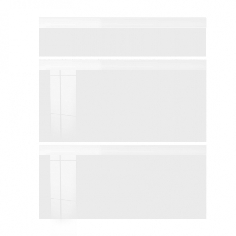 Façade laquée blanche brillante poignée intégrée 3 Tiroirs larg. 60cm x H71cm