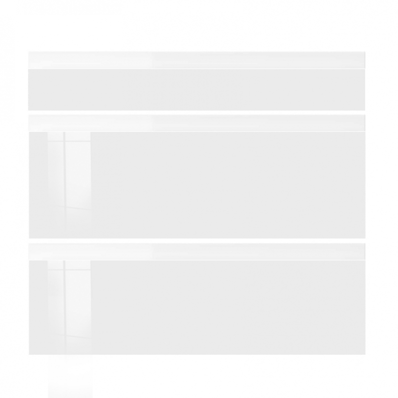 Façade laquée blanche brillante poignée intégrée 3 Tiroirs larg. 80cm x H71cm