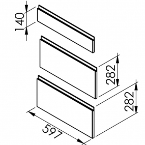 Façade laquée blanche brillante poignée intégrée 3 Tiroirs larg. 60cm x H71cm