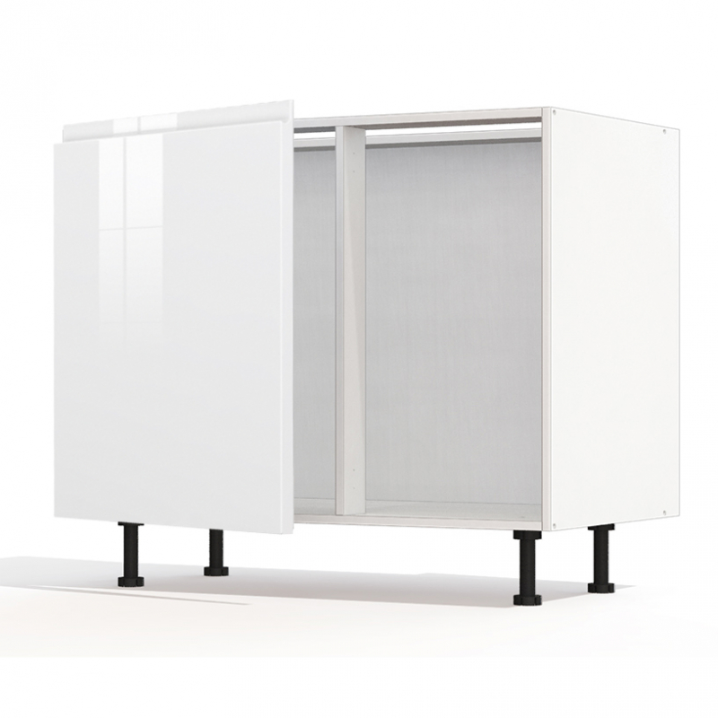 Meuble bas d'angle sous évier blanc brillant poignée intégrée 1 porte 60cm larg. 100cm x H71.5cm