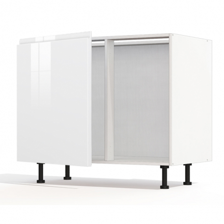Meuble bas d'angle sous évier blanc brillant poignée intégrée 1 porte 60cm larg. 100cm x H71.5cm