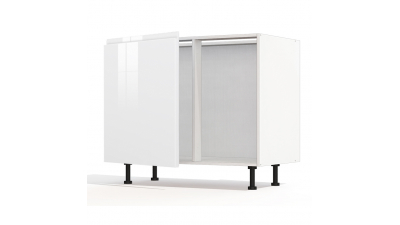 Meuble bas d'angle sous évier blanc brillant poignée intégrée 1 porte 60cm larg. 100cm x H71.5cm