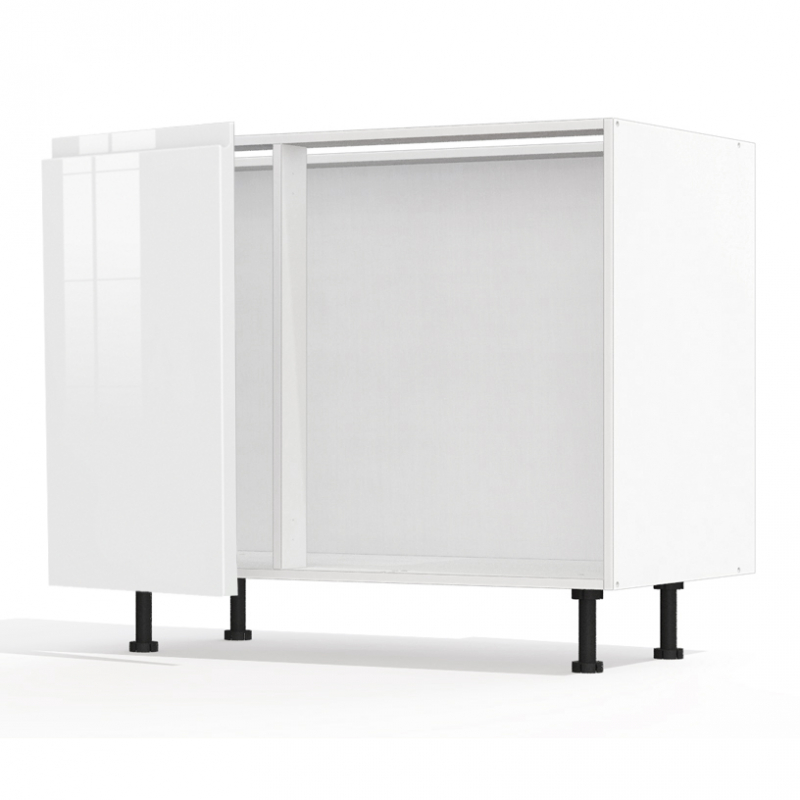 Meuble bas d'angle sous évier blanc brillant poignée intégrée 1 porte 40cm larg. 100cm x H71.5cm