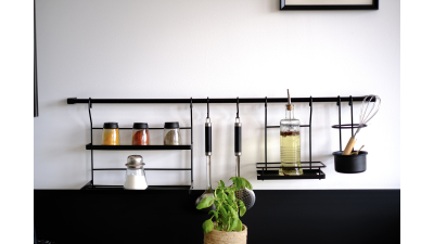 Support ustensiles pour barre de crédence acier noir mat