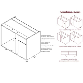 Caisson bas d'angle de cuisine largeur 100cm mélaminé blanc