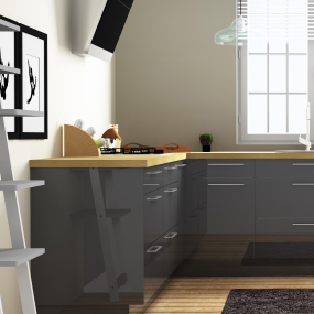 Colonne de cuisine grise brillante 1 porte relevante - 1 four - 1 tiroir larg. 60cm x H156.6cm