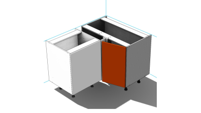 Meuble bas d'angle bleu mat 1 porte 40cm larg. 100cm x H71.5cm