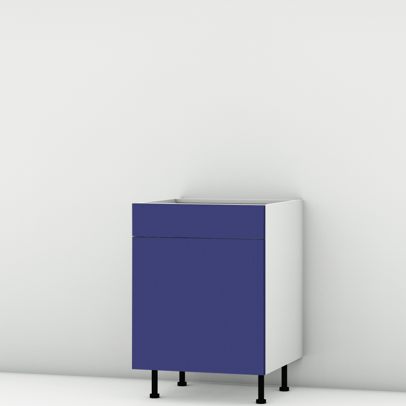 Meuble bas bleu mat Porte + Tiroir larg. 60cm x H71.5cm