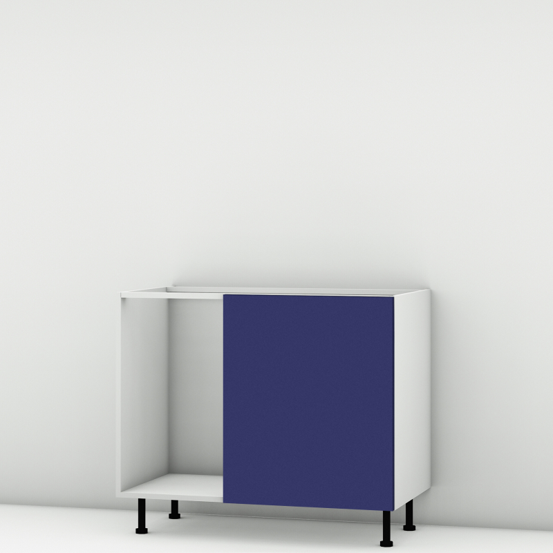 Meuble bas d'angle sous évier bleu mat 1 porte 60cm larg. 100cm x H71.5cm