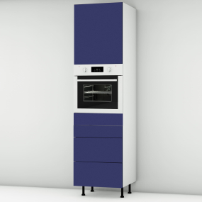 Colonne bleu mat 1 porte - 1 four - 3 tiroirs larg. 60cm x H213.8cm