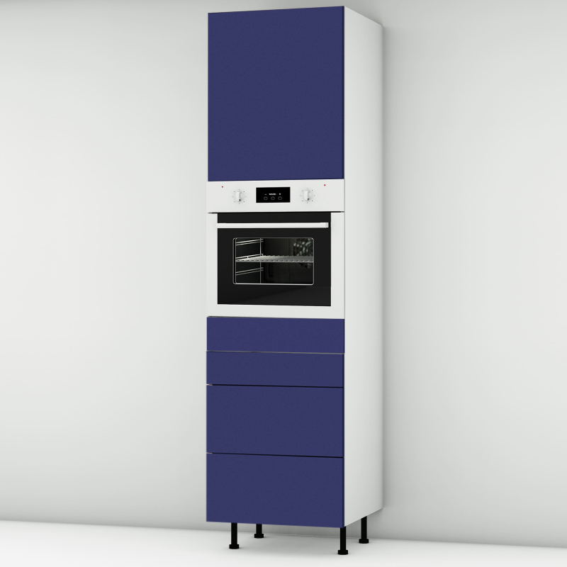 Colonne bleu mat 1 porte - 1 four - 3 tiroirs larg. 60cm x H213.8cm