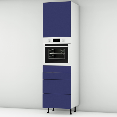 Colonne bleu mat 1 porte - 1 four - 3 tiroirs larg. 60cm x H213.8cm