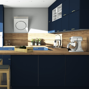 Meuble bas bleu mat larg. 30cm x H71.5cm