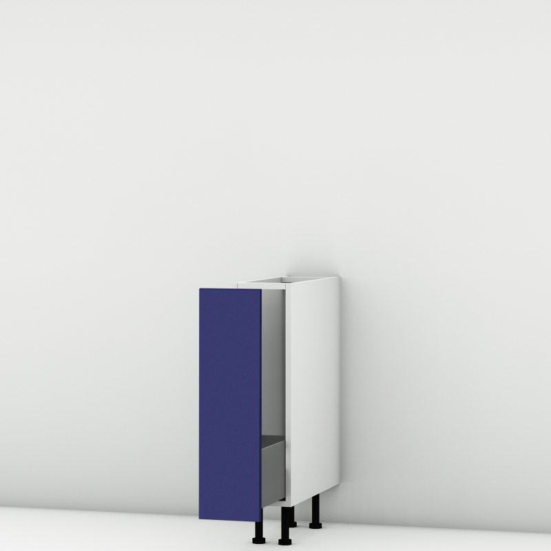 Meuble bas bleu mat coulissant larg. 20cm x H71.5cm