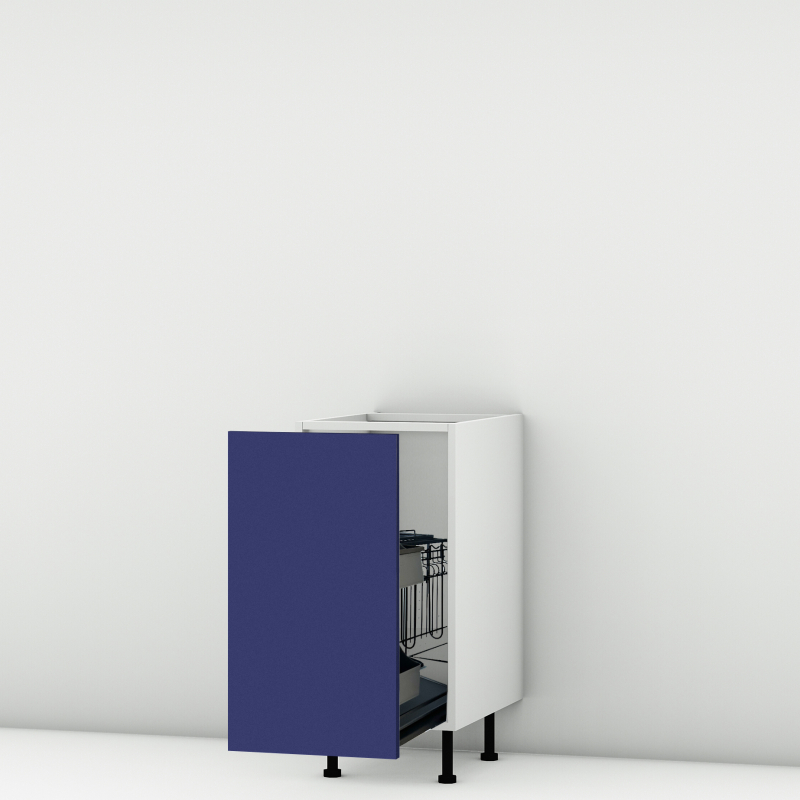 Meuble bas bleu mat coulissant larg. 40cm x H71.5cm