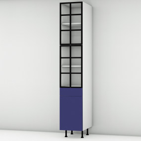 Colonne bleu mat 2 portes alu noir vitrée -  1 porte+tiroir larg. 40cm x H213.8cm