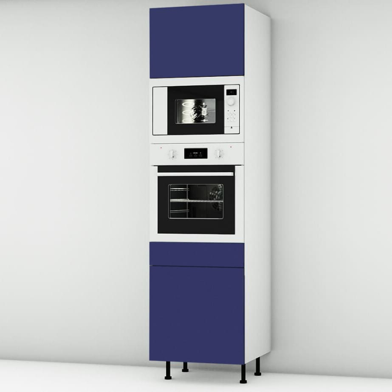 Colonne bleu mat 1 porte - 1 four - 1MO - 1 porte+tiroir larg. 60cm x H213.8cm