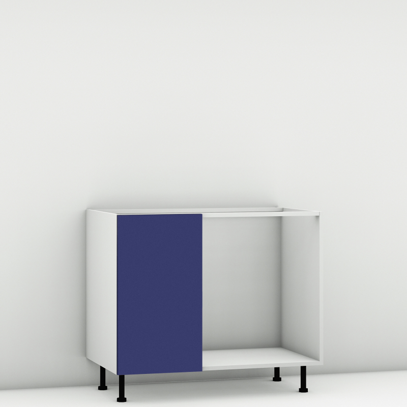 Meuble bas d'angle sous évier bleu mat 1 porte 40cm larg. 100cm x H71.5cm