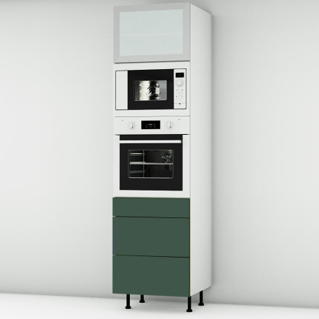Colonne vert mat 1 porte - 1 four - 1MO - 3 tiroirs larg. 60cm x H213.8cm