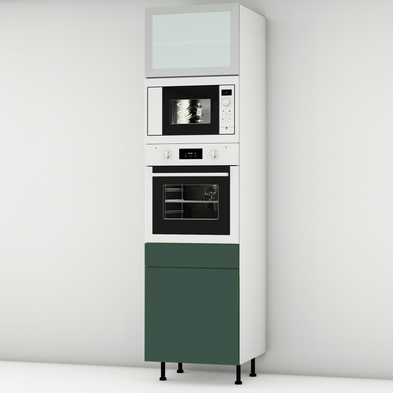 Colonne vert mat 1 porte - 1 four - 1MO - 1 porte+tiroir larg. 60cm x H213.8cm