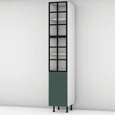 Colonne vert mat 2 portes alu noir vitrée -  1 porte+tiroir larg. 40cm x H213.8cm