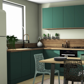 Meuble bas vert mat 2 portes larg. 80cm x H71.5cm