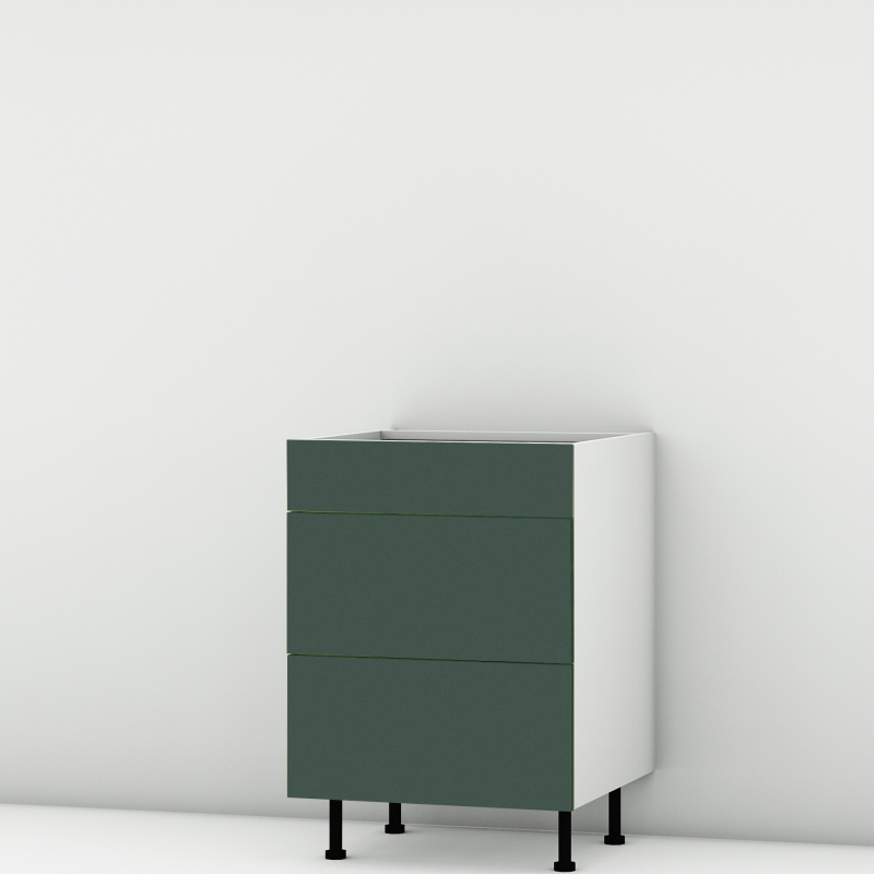 Meuble bas vert mat 3 tiroirs larg. 60cm x H71.5cm