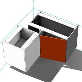 Meuble bas d'angle sous évier rose poudré mat 1 porte 60cm larg. 100cm x H71.5cm