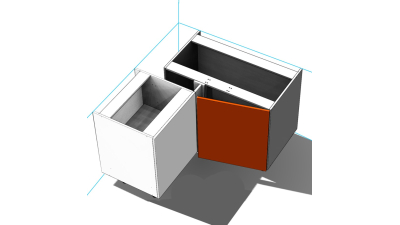 Meuble bas d'angle sous évier rose poudré mat 1 porte 60cm larg. 100cm x H71.5cm