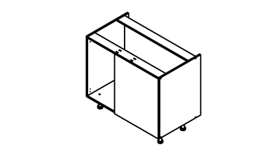 Meuble bas d'angle sous évier rose poudré mat 1 porte 60cm larg. 100cm x H71.5cm