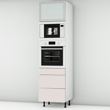 Colonne rose poudré mat 1 porte - 1 four - 1MO - 3 tiroirs larg. 60cm x H213.8cm