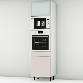 Colonne rose poudré mat 1 porte - 1 four - 1MO - 1 porte+tiroir larg. 60cm x H213.8cm