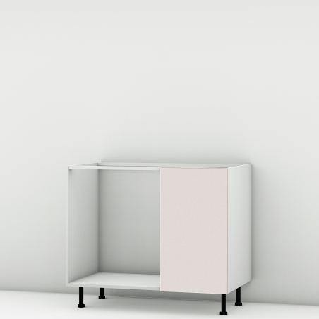 Meuble bas d'angle sous évier rose poudré mat 1 porte 40cm larg. 100cm x H71.5cm