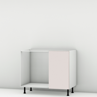 Meuble bas d'angle sous évier rose poudré mat 1 porte 40cm larg. 100cm x H71.5cm