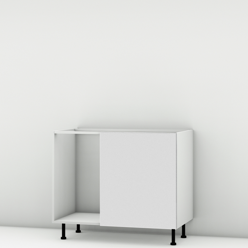 Meuble bas d'angle sous évier rose poudré mat 1 porte 60cm larg. 100cm x H71.5cm