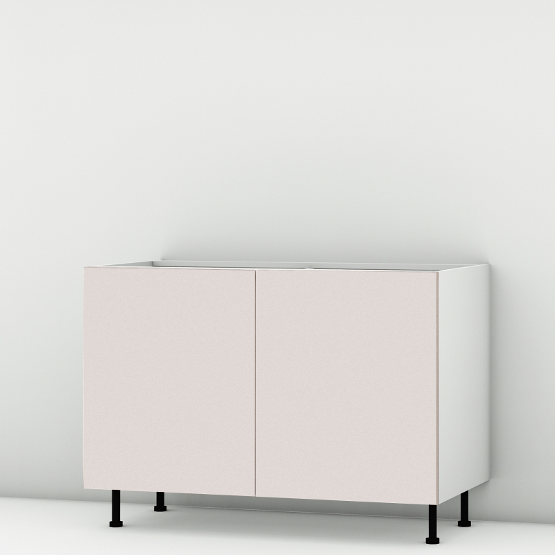 Meuble bas sous évier rose poudré mat larg. 120cm x H71.5cm