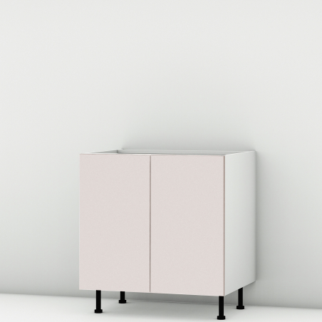Meuble bas sous évier rose poudré mat 2 portes larg. 80cm x H71.5cm