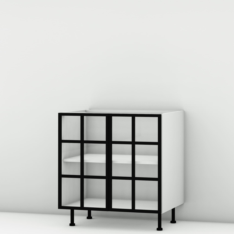 Meuble bas alu noir vitré larg. 80cm x H71.5cm