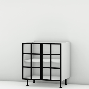 Meuble bas alu noir vitré larg. 80cm x H71.5cm