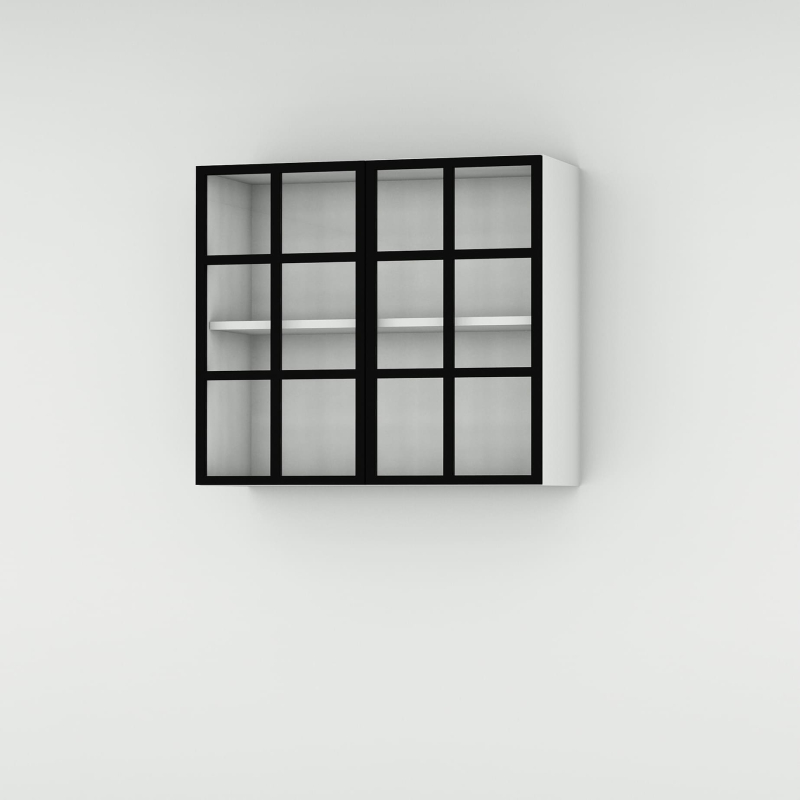 Meuble haut alu noir vitré larg. 80cm x H71.5cm
