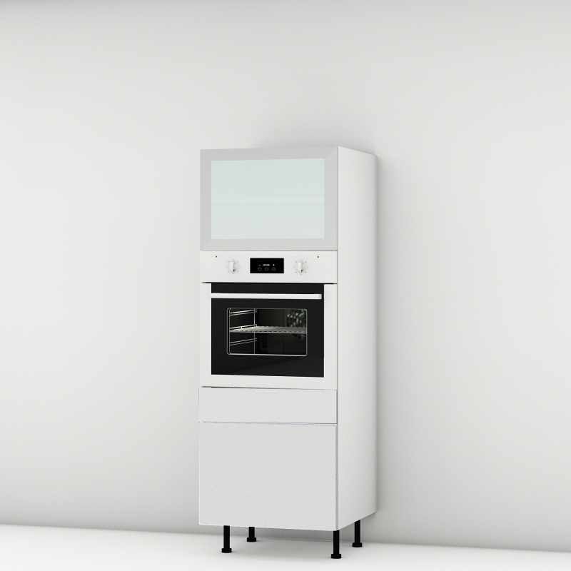 Colonne blanc mat 1 porte relevante alu vitrée - 1 four - 1 tiroir larg. 60cm x H156.6cm