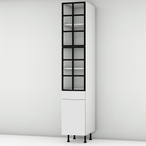 Colonne blanc mat 2 portes alu noir vitrée -  1 porte+tiroir larg. 40cm x H213.8cm