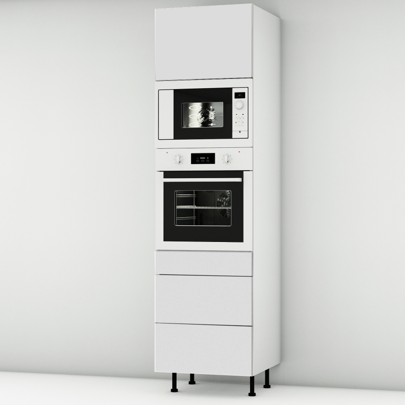 Colonne blanc mat 1 porte - 1 four - 1MO - 3 tiroirs larg. 60cm x H213.8cm