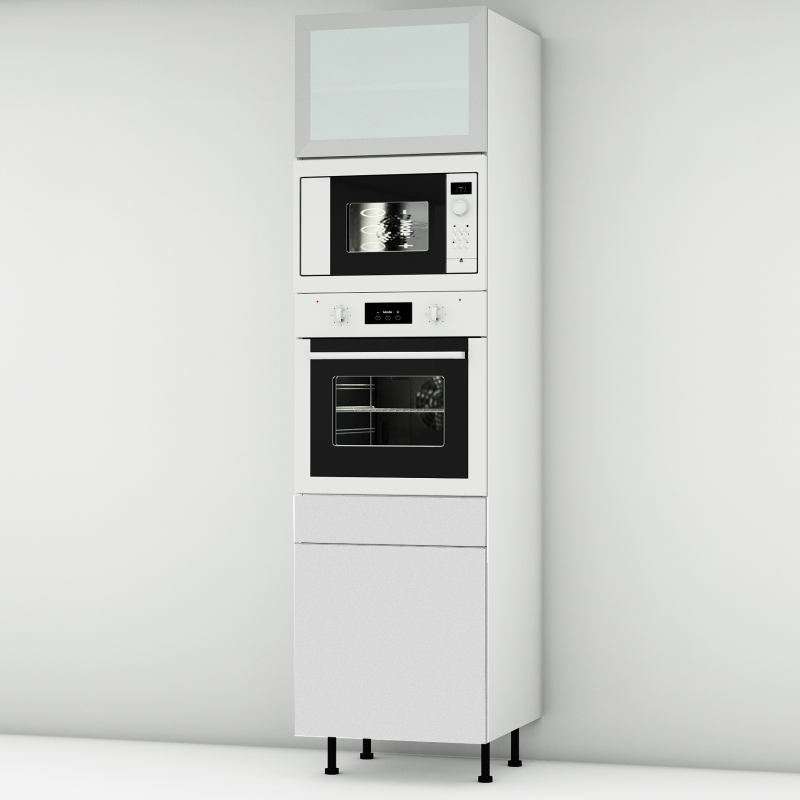 Colonne blanc mat 1 porte - 1 four - 1MO - 1 porte+tiroir larg. 60cm x H213.8cm
