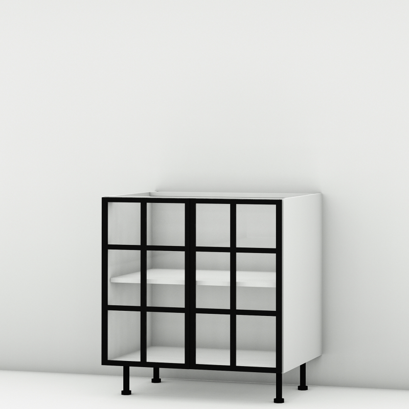 Meuble bas alu noir vitré larg. 80cm x H71.5cm