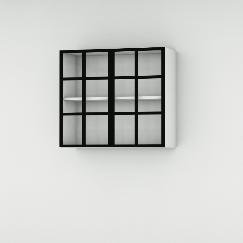 Meuble haut alu noir vitré larg. 80cm x H71.5cm