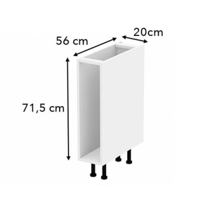 Meuble bas laqué blanc brillant poignée intégrée coulissant larg. 20cm x H71.5cm