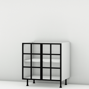 Meuble bas alu noir vitré larg. 80cm x H71.5cm