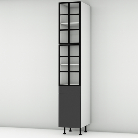 Colonne noire mate 2 portes alu noir vitrée -  1 porte+tiroir larg. 40cm x H213.8cm