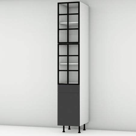 Colonne noire mate 2 portes alu noir vitrée -  1 porte+tiroir larg. 40cm x H213.8cm